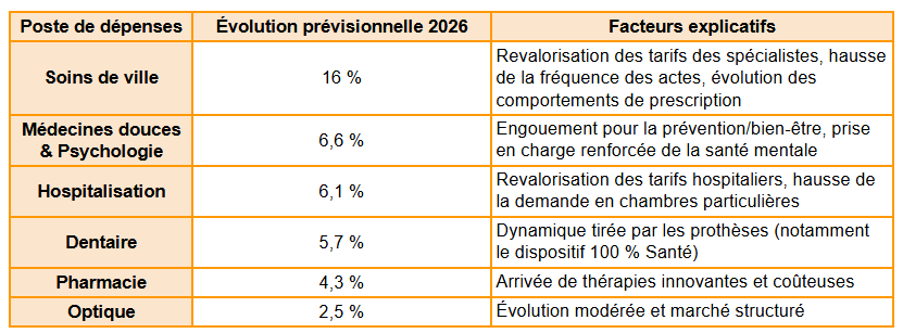 Tableau des dépenses santé 2026